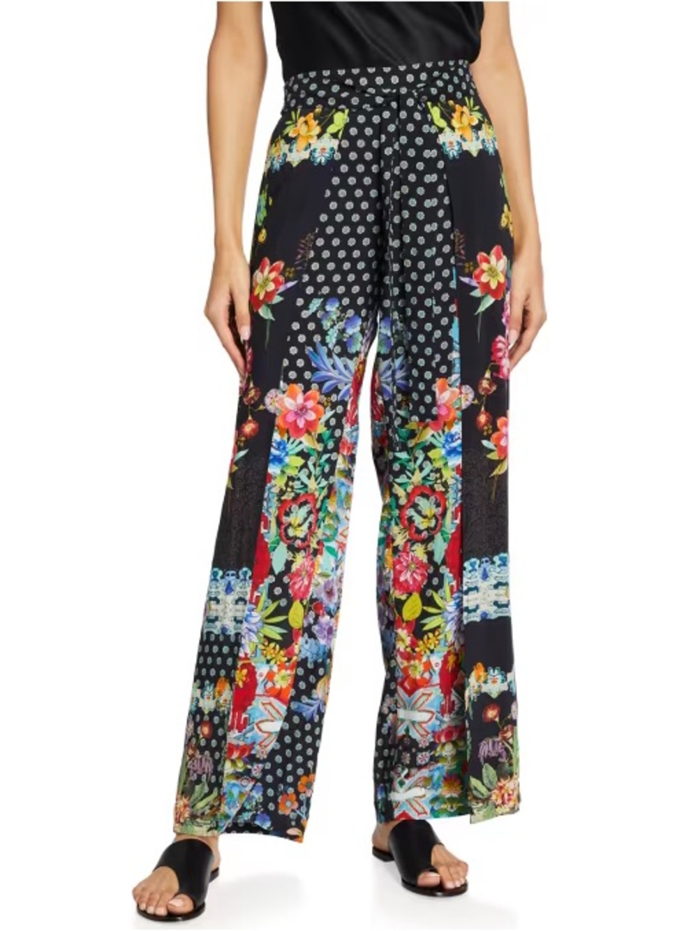 Johnny Was Dreamer Print Wrap Pants Wide Leg Flowy Black Patchwork Size XL